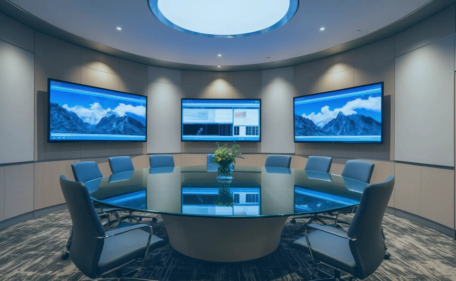 Audio Visual System high-tech-conference-room-featuring-large-monitors-sleek-glass-table