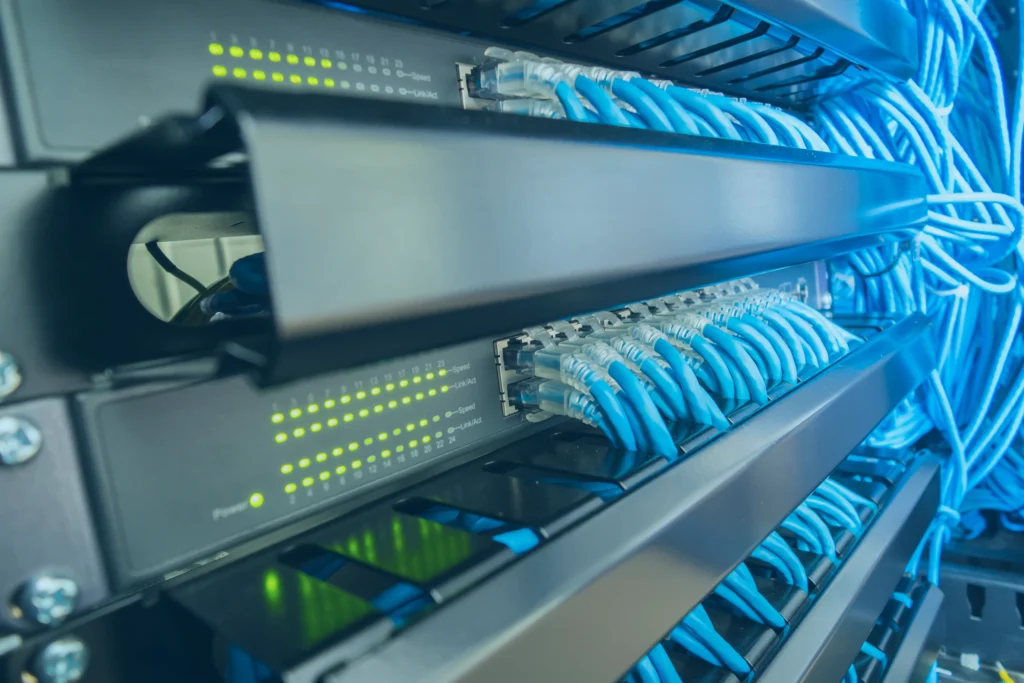 Network cables connected with switches
