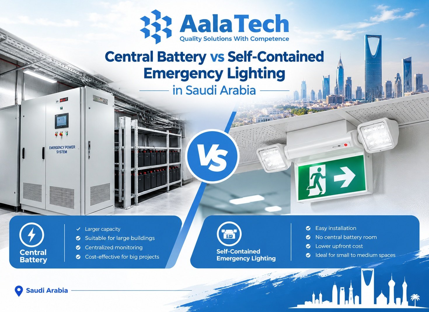 Central Battery vs Self-Contained Emergency Lighting in Saudi Arabia