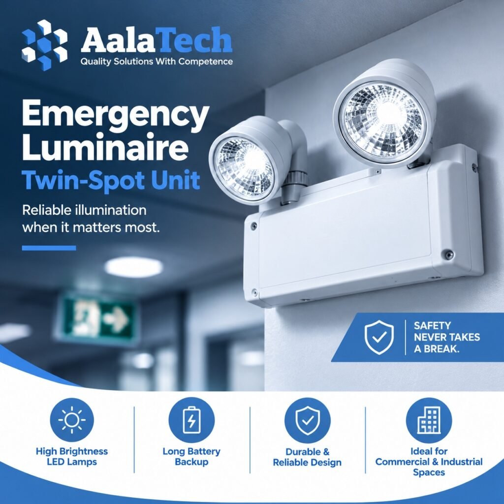 Self-contained emergency lighting unit with integral battery